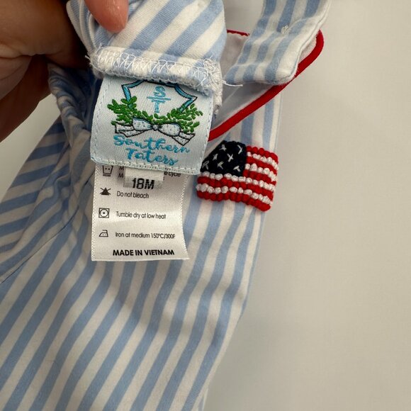 Southern Taters Blue Stripe Americana Bubble Jon Jon Romper 18 Months Baby Boy - Picture 6 of 7